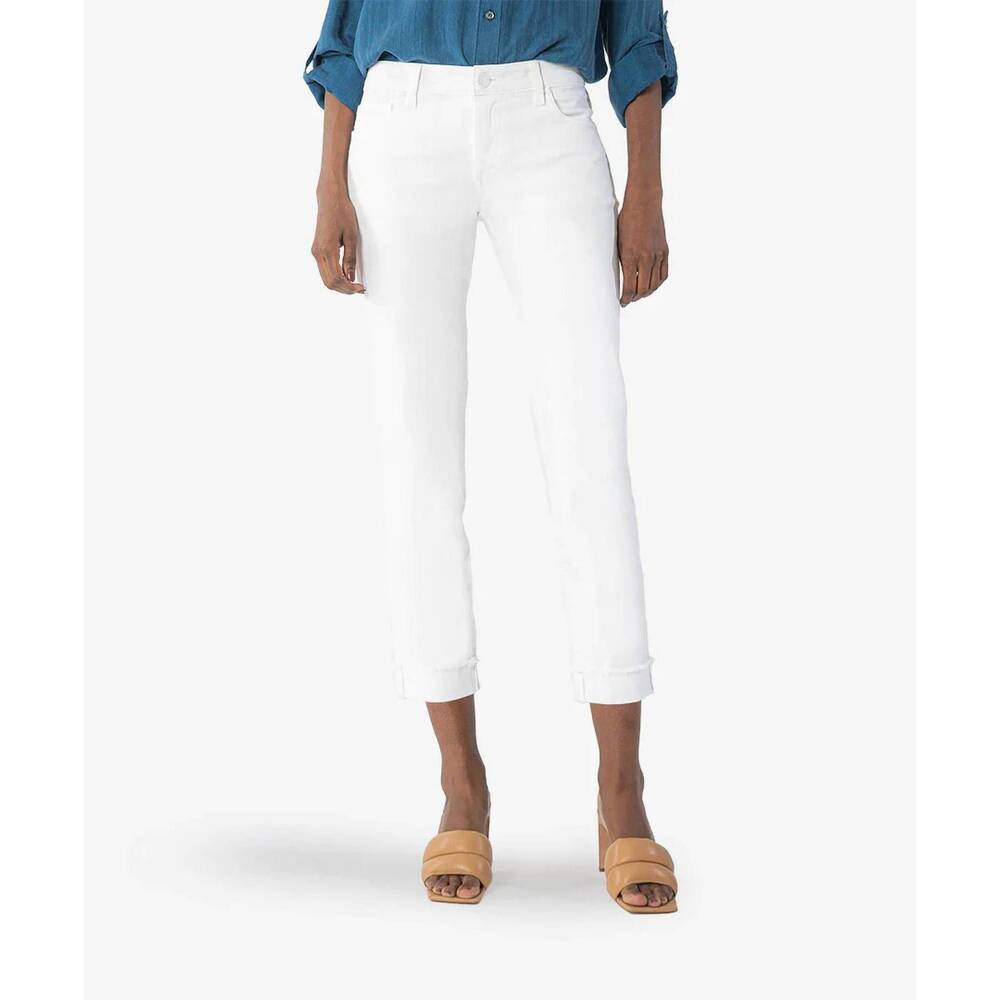 NEW KUT FROM THE KLOTH amy crop straight leg roll up fray hem jeans in white